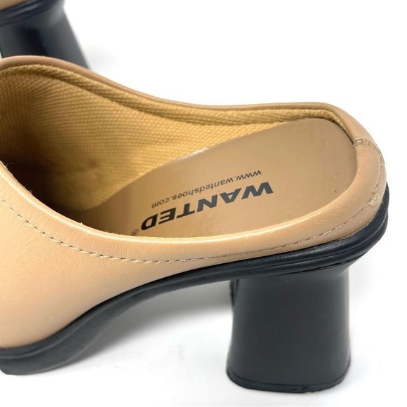 Vintage 90s Y2K Wanted Square Toe Tan Leather Heeled Mules Size 6 - Picture 6 of 11